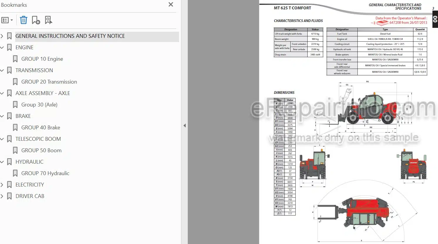 Photo 4 - Manitou MT625 MT-X625 MT625T MT-X625T MLT625-75H MLT-X625-75H Repair Manual Telescopic Handler