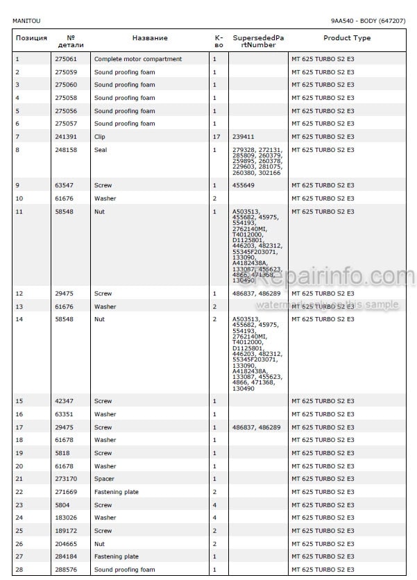 Photo 5 - Manitou MT625 MT-X625 Turbo Serie 2-E3 Parts Catalog Telescopic Handler