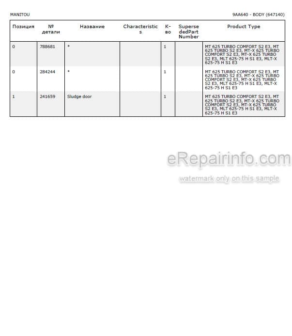 Photo 5 - Manitou MT625 MT-X625 MT625T MT-X625T MLT625-75H MLT-X625-75H Turbo Comfort S2 E3 Parts Catalog Telescopic Handler