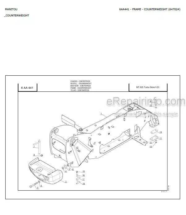 Photo 7 - Manitou MT625 MT-X625 MT625T MT-X625T MLT625-75H MLT-X625-75H Turbo Comfort S2 E3 Parts Catalog Telescopic Handler