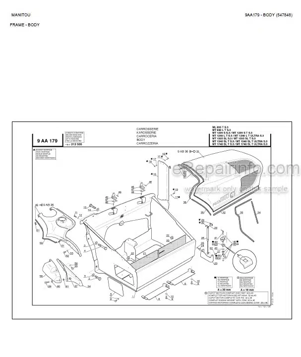 Photo 5 - Manitou ML635T MT940L MT1235S MT1240L MT1335SL MT1340SL MT1740SL S3 Parts Catalog Telescopic Handler