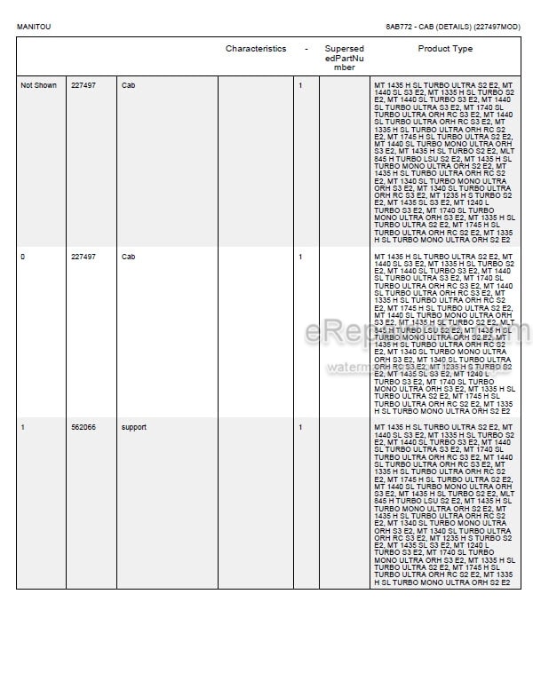 Photo 5 - Manitou ML635T MT940L MT1235S MT1240L MT1335SL MT1340SL MT1740SL S3 Parts Catalog Telescopic Handler