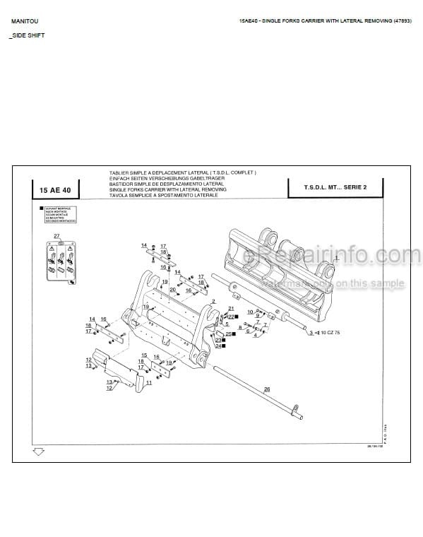 Photo 2 - Manitou MT845 MT845T MT940L MT1233S MT1240L MT1330SL MT1337SL MT1637SL MT1637SL T M U Parts Catalog Telescopic Handler