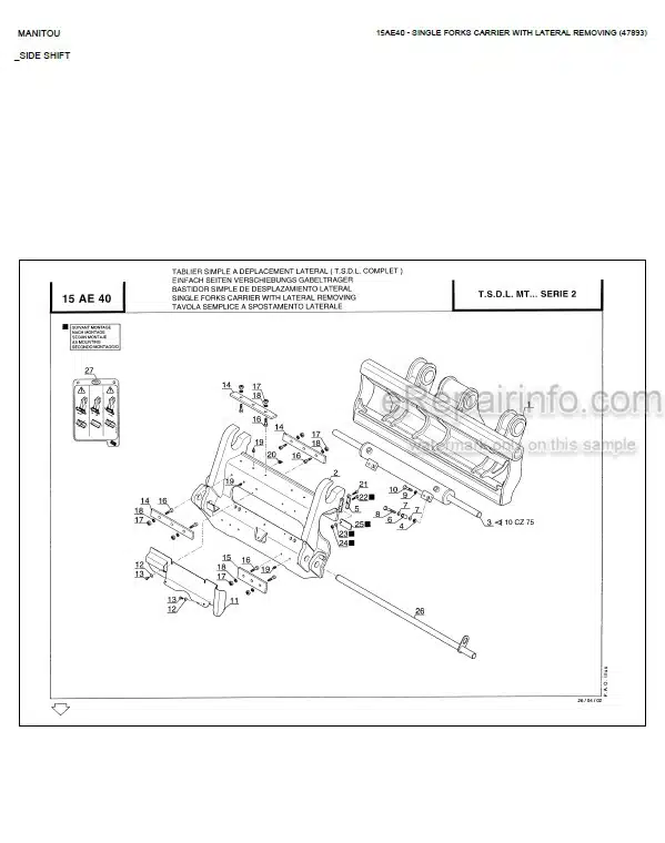 Photo 5 - Manitou MT845 MT845T MT940L MT1233S MT1240L MT1330SL MT1337SL MT1637SL MT1637SL T M U Parts Catalog Telescopic Handler