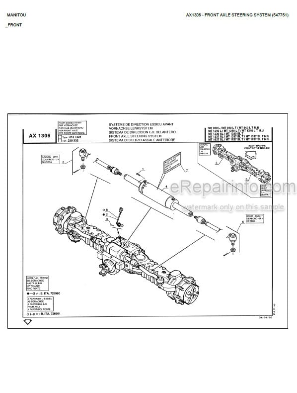 Photo 5 - Manitou MT845 MT845T MT940L MT1233S MT1240L MT1330SL MT1337SL MT1637SL MT1637SL T M U Parts Catalog Telescopic Handler