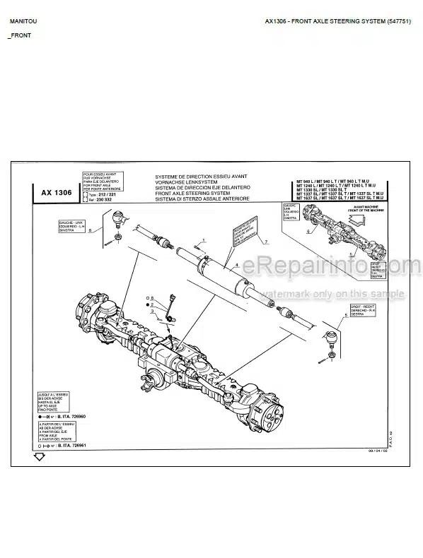 Photo 5 - Manitou MT845 MT845T MT940L MT1233S MT1240L MT1330SL MT1337SL MT1637SL MT1637SL T M U Parts Catalog Telescopic Handler