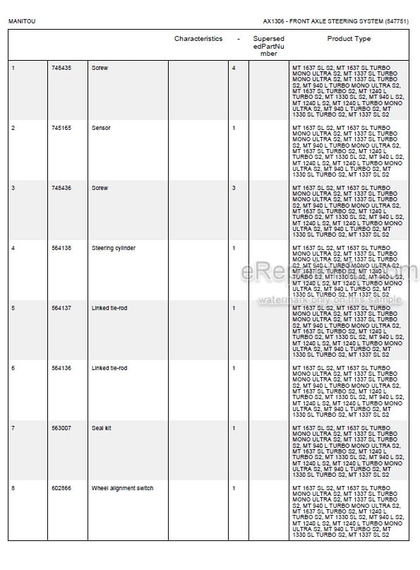 Photo 4 - Manitou MT845 MT845T MT940L MT1233S MT1240L MT1330SL MT1337SL MT1637SL MT1637SL T M U Parts Catalog Telescopic Handler