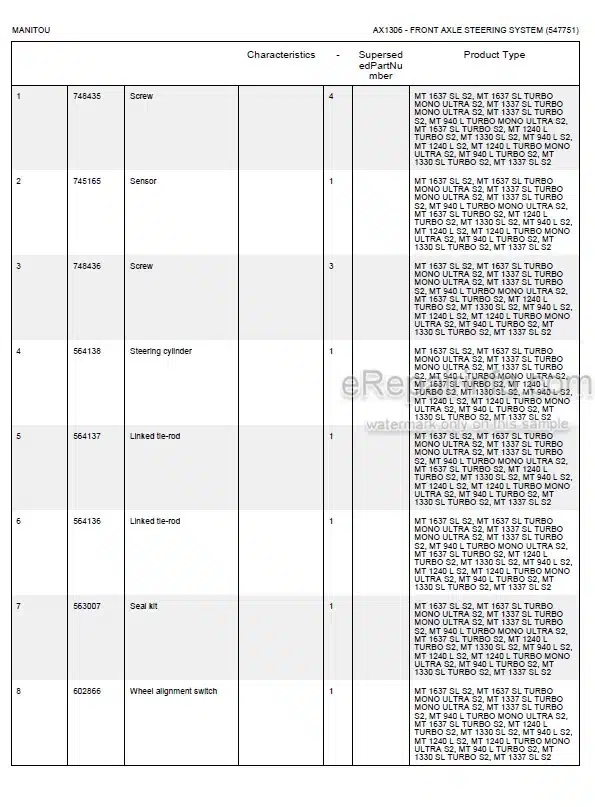 Photo 4 - Manitou MT845 MT845T MT940L MT1233S MT1240L MT1330SL MT1337SL MT1637SL MT1637SL T M U Parts Catalog Telescopic Handler