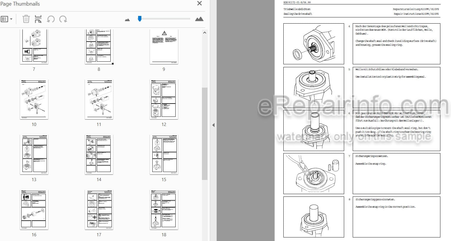 Photo 3 - Manitou Rexroth A10FM A10FE Repair Manual Hydrostatic Motor