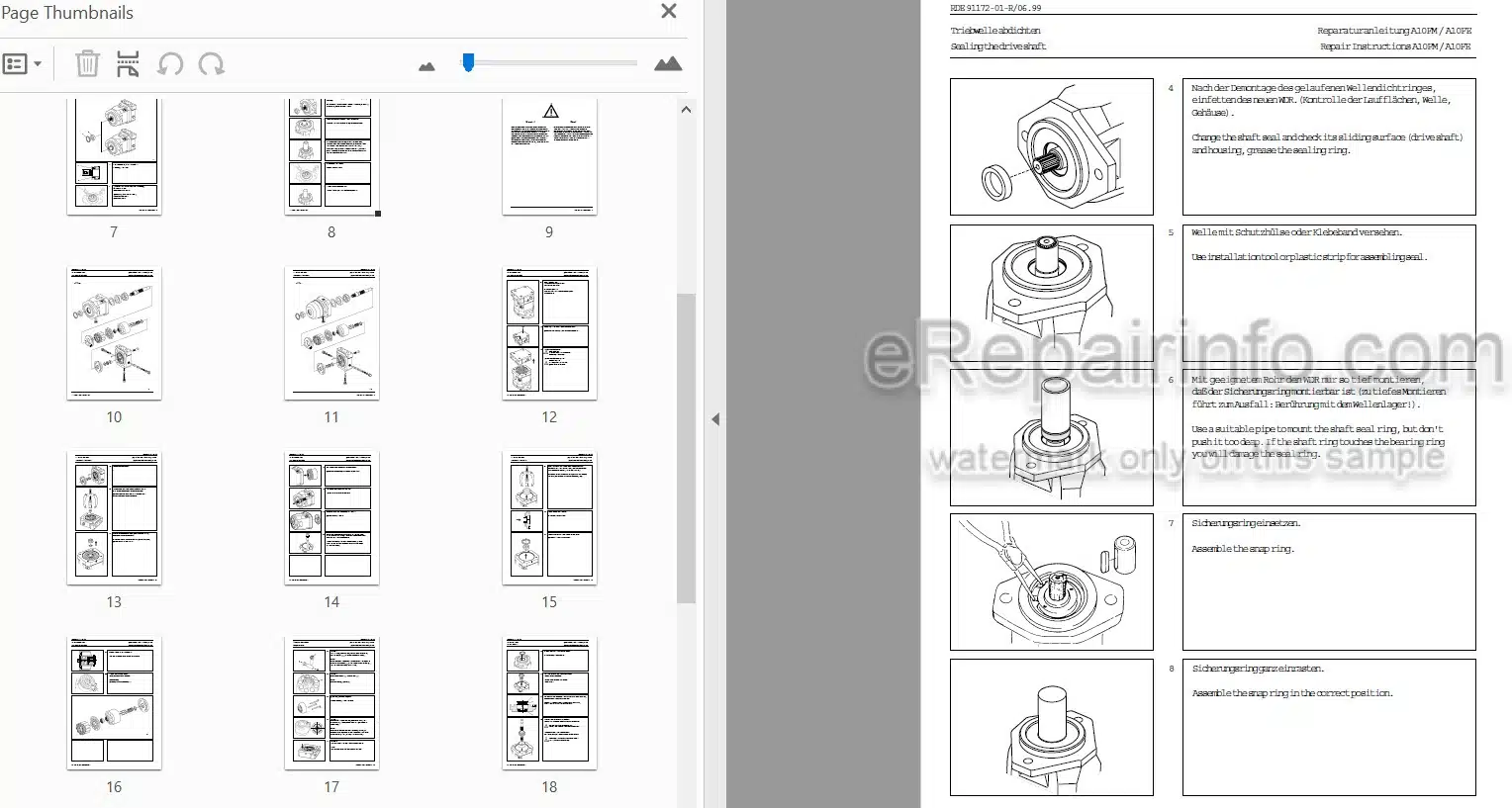 Photo 3 - Manitou Rexroth A10FM A10FE Repair Manual Hydrostatic Motor