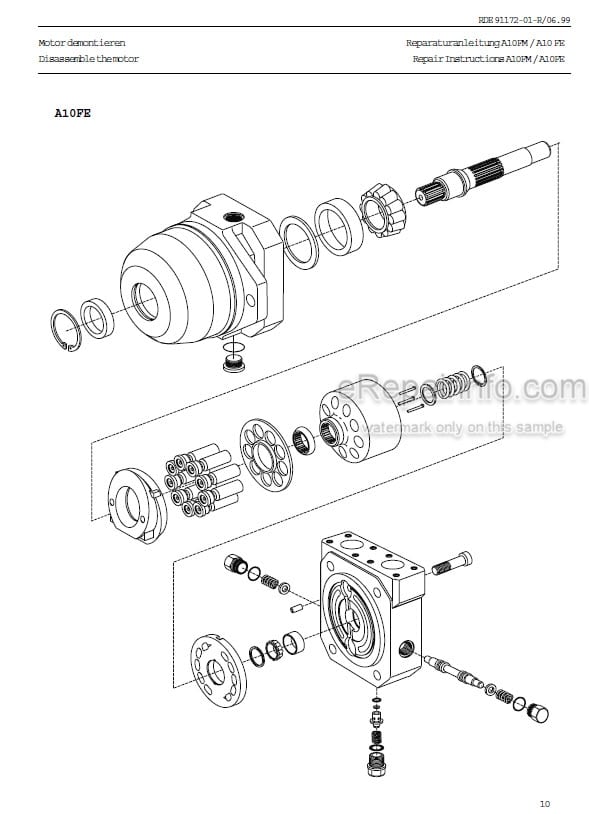 Photo 1 - Manitou Rexroth A10FM A10FE Repair Manual Hydrostatic Motor