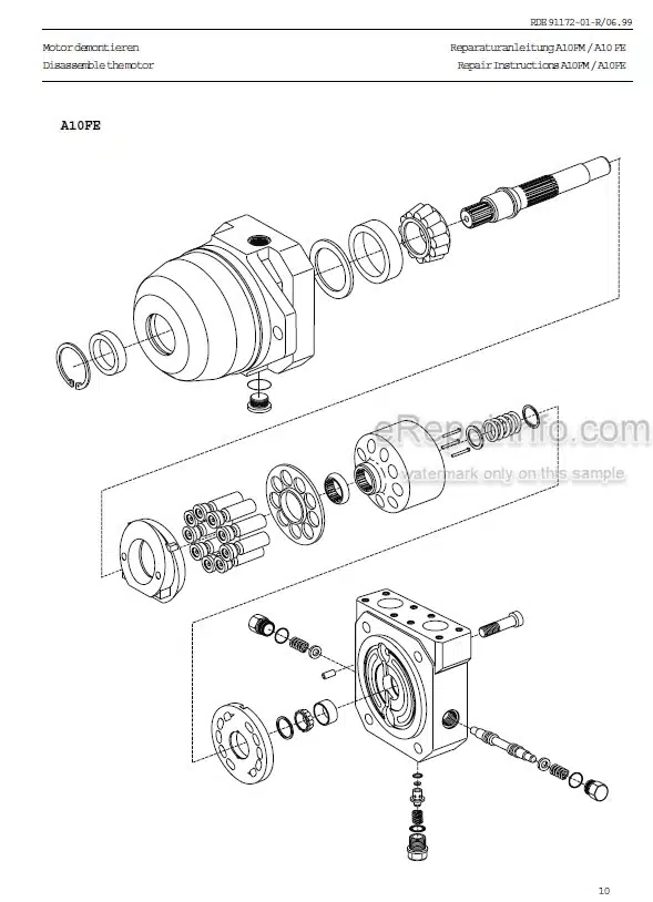 Photo 2 - Manitou Rexroth A10FM A10FE Repair Manual Hydrostatic Motor