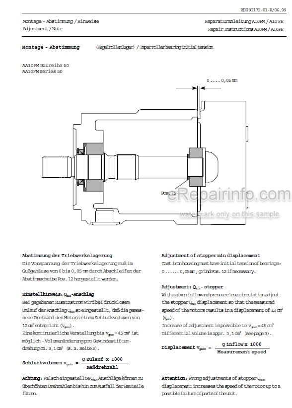 Photo 5 - Manitou Rexroth A10FM A10FE Repair Manual Hydrostatic Motor