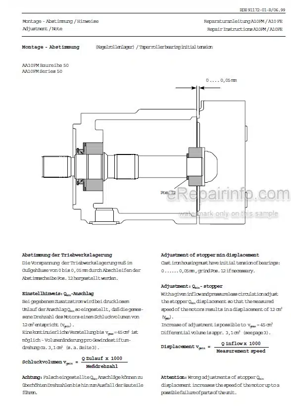 Photo 5 - Manitou Rexroth A10FM A10FE Repair Manual Hydrostatic Motor
