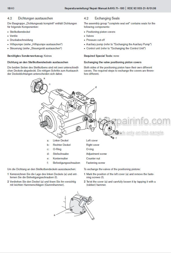 Photo 3 - Manitou Rexroth A4VG 70-180 Serial 32 Repair Manual Variable Pump