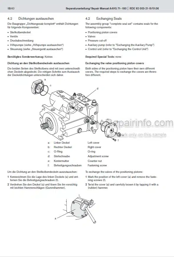 Photo 3 - Manitou Rexroth A4VG 70-180 Serial 32 Repair Manual Variable Pump