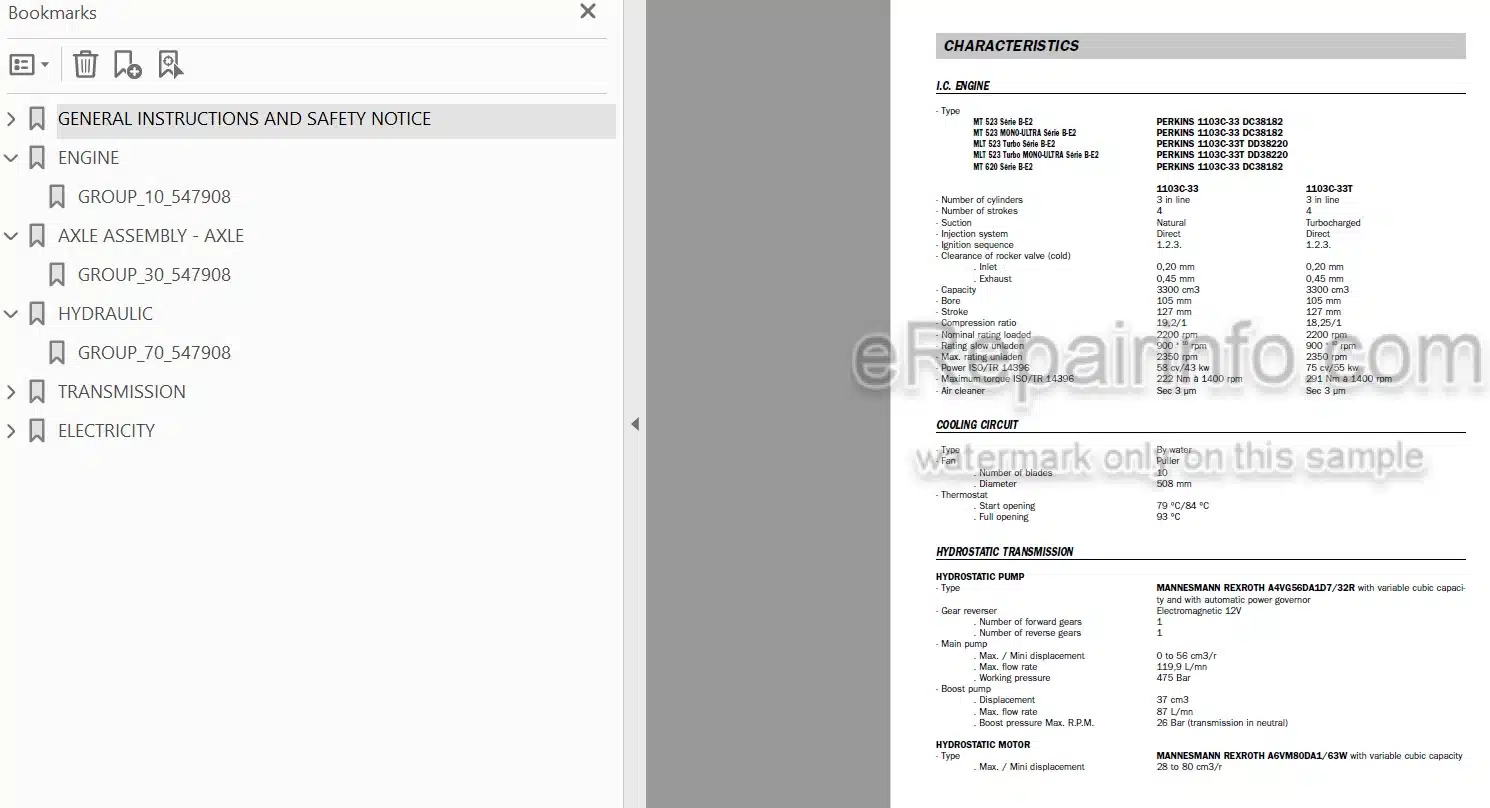 Photo 4 - Manitou MT523 MLT523 MT620 Repair Manual Telescopic Handler