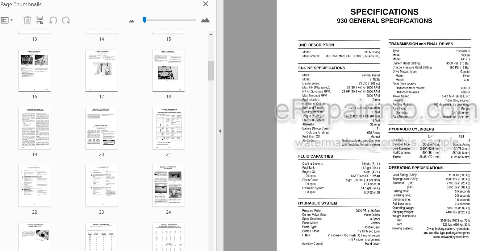 Photo 3 - Mustang 930 940 960 E Series Service Manual Skid Steer Loader