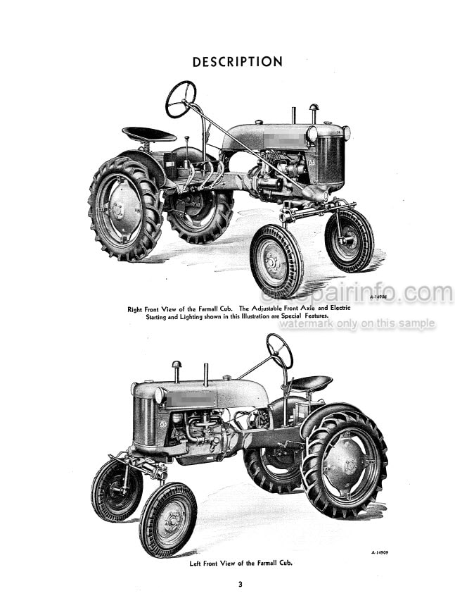 Photo 3 - Case IH McCormick Deering Farmall Cub Operators Manual Tractor