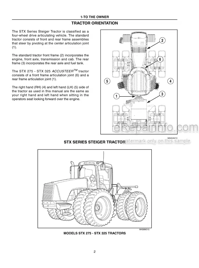 Photo 5 - Case IH Steiger STX275 STX325 Operators Manual Tractor JEE0106701-