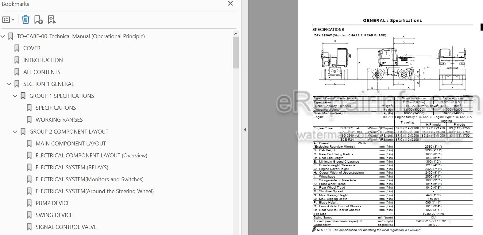 Photo 4 - Hitachi Zaxis 130W Workshop And Technical Manual Wheeled Excavator
