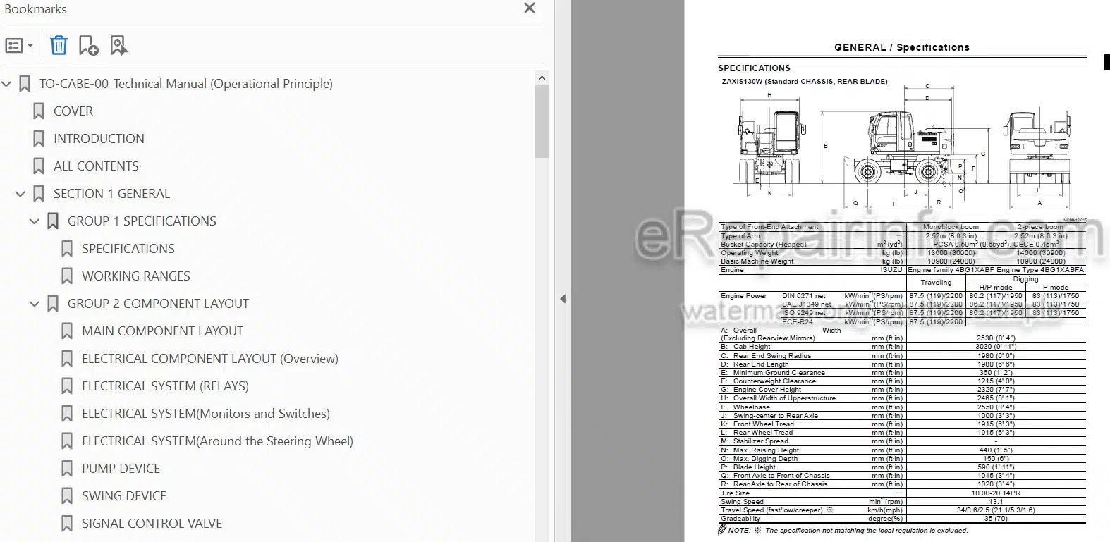 Photo 4 - Hitachi Zaxis 130W Workshop And Technical Manual Wheeled Excavator