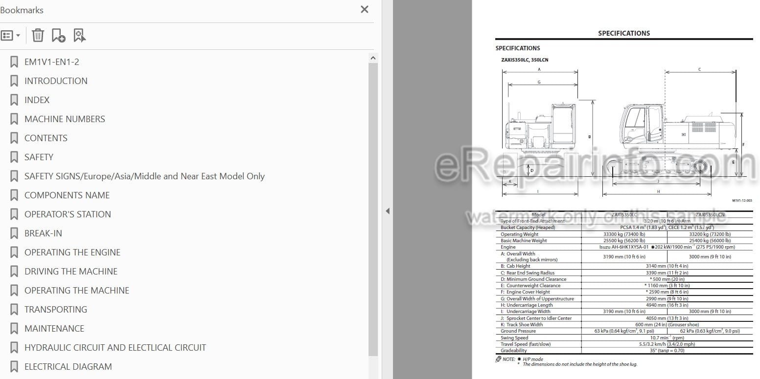 Photo 5 - Hitachi Zaxis 250 280 350 Operators Manual Hydraulic Excavator