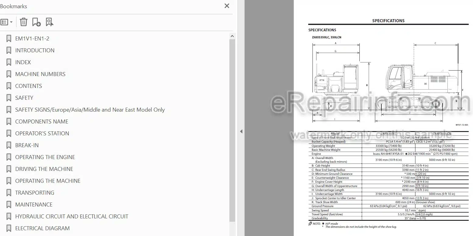 Photo 5 - Hitachi Zaxis 250 280 350 Operators Manual Hydraulic Excavator