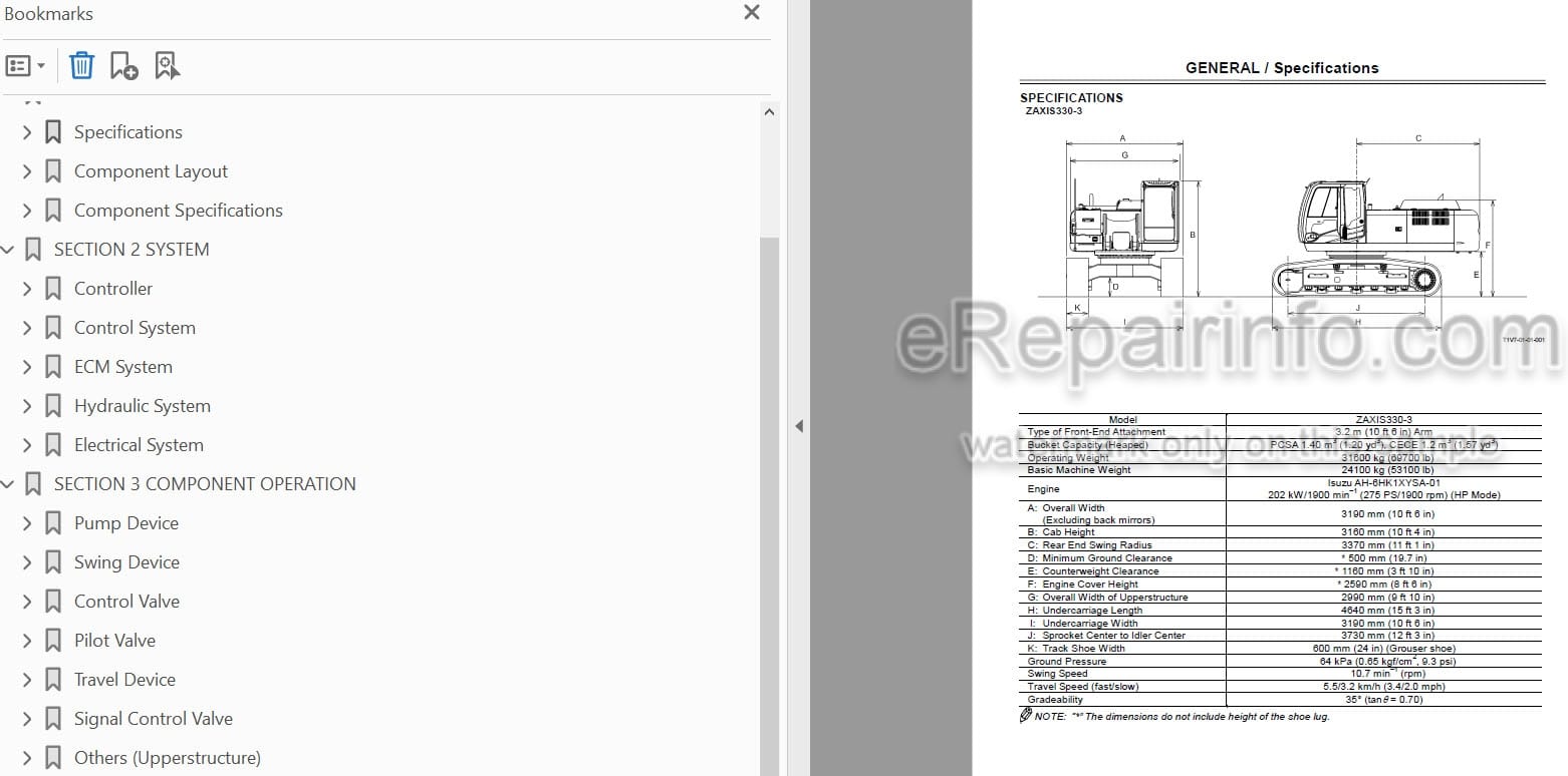 Photo 4 - Hitachi Zaxis 330-3 Class Technical Manual Hydraulic Excavator
