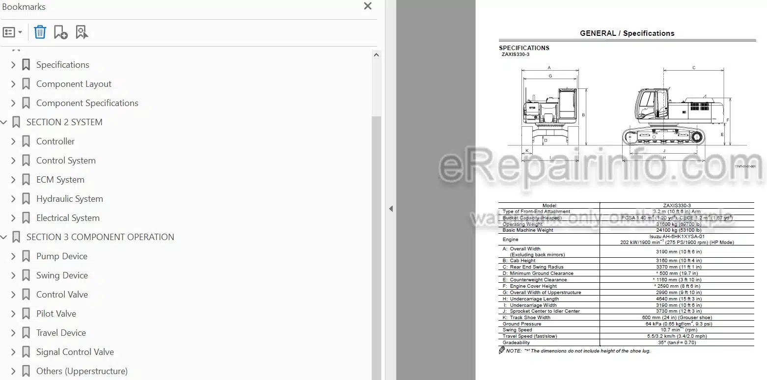 Photo 4 - Hitachi Zaxis 330-3 Class Technical Manual Hydraulic Excavator
