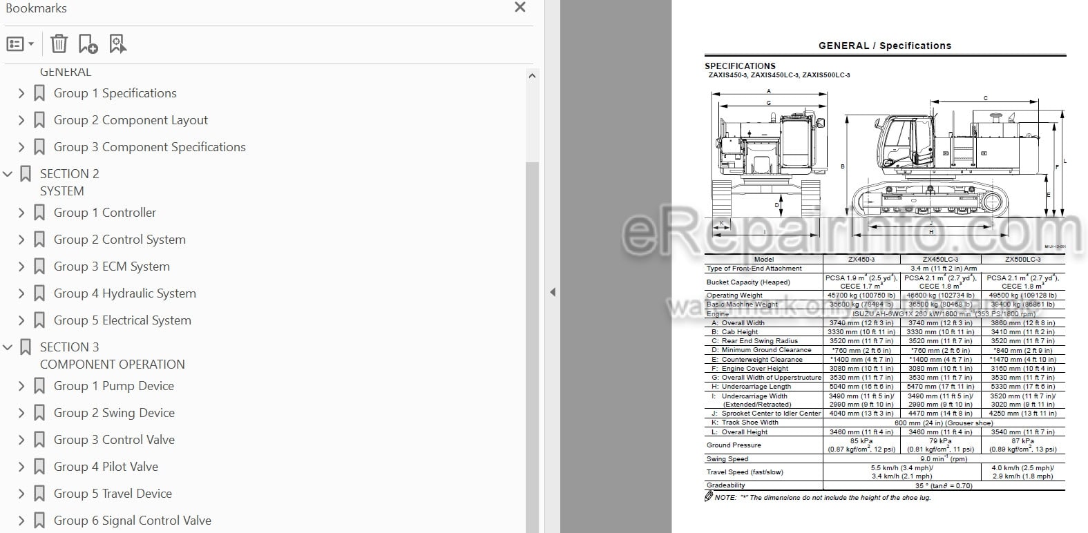 Photo 3 - Hitachi Zaxis 450-3 500-3 Standard Training Text Hydraulic Excavator
