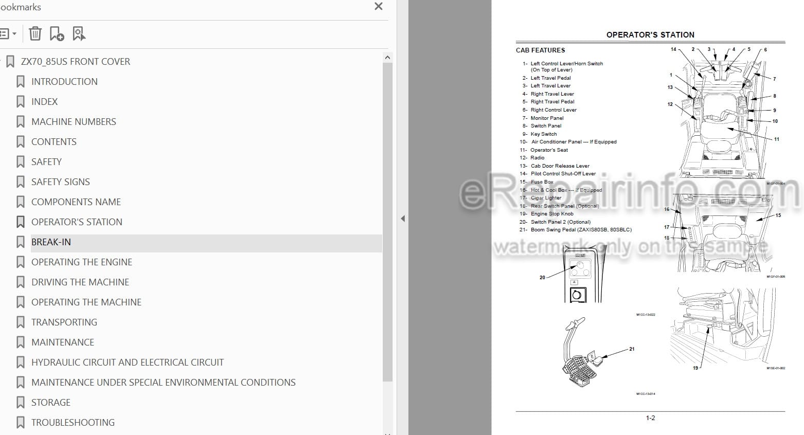Photo 3 - Hitachi Zaxis 70 70LC 80SB 80SBLC 85US Operators Manual Excavator