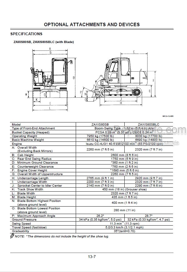 Photo 5 - Hitachi Zaxis 70 70LC 80SB 80SBLC 85US Operators Manual Excavator
