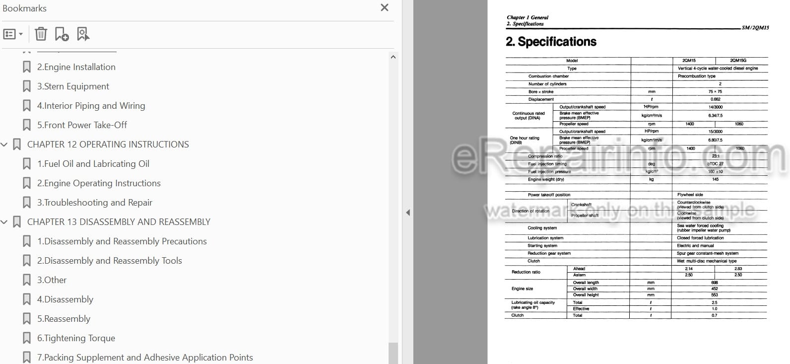 Photo 3 - Yanmar 2QM15 2QM15G Service Manual Marine Diesel Engine