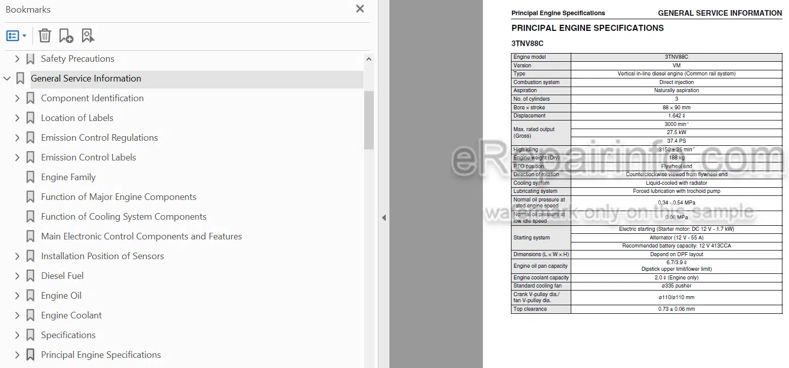 Photo 3 - Yanmar 3TNV88C 3TNV86CT 4TNV88C 4TNV86CT 4TNV98C 4TNV98CT Service Manual Industrial Engine
