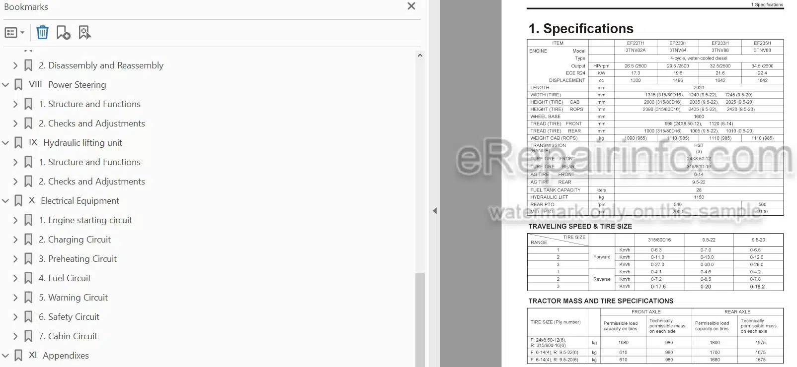 Photo 3 - Yanmar EF227H EF230H EF233H EF235H Technical Manual Tractor