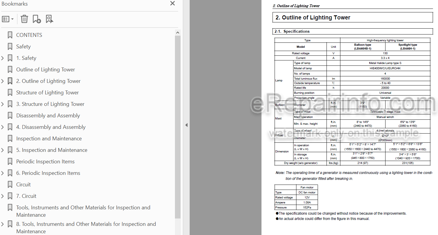 Photo 3 - Yanmar Light Boy LB446HB-1 LB446-H1 Service Manual Lighting Tower