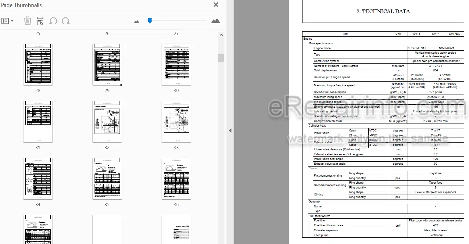 Photo 5 - Yanmar SV15 SV17 SV17EX Service Manual Excavator