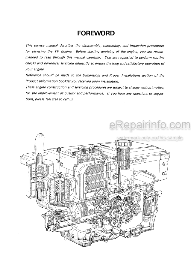 Photo 4 - Yanmar TF50 TF50H TF60 TF60-H TF70 TF70-H TF80 TF80-H TF90 TF90-H TF110 TF110-H TF120 TF120-H TF140 TF140-H TF160 TF160-H Service Manual Diesel Engine
