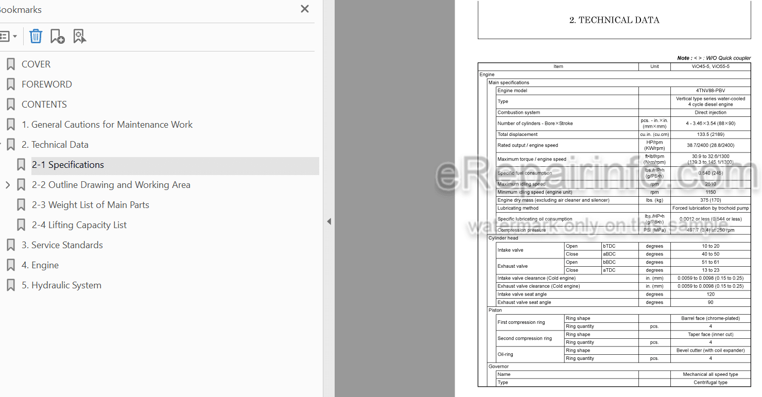 Photo 4 - Yanmar ViO45-5 ViO45-5B ViO55-5 ViO55-5B Service Manual Excavator