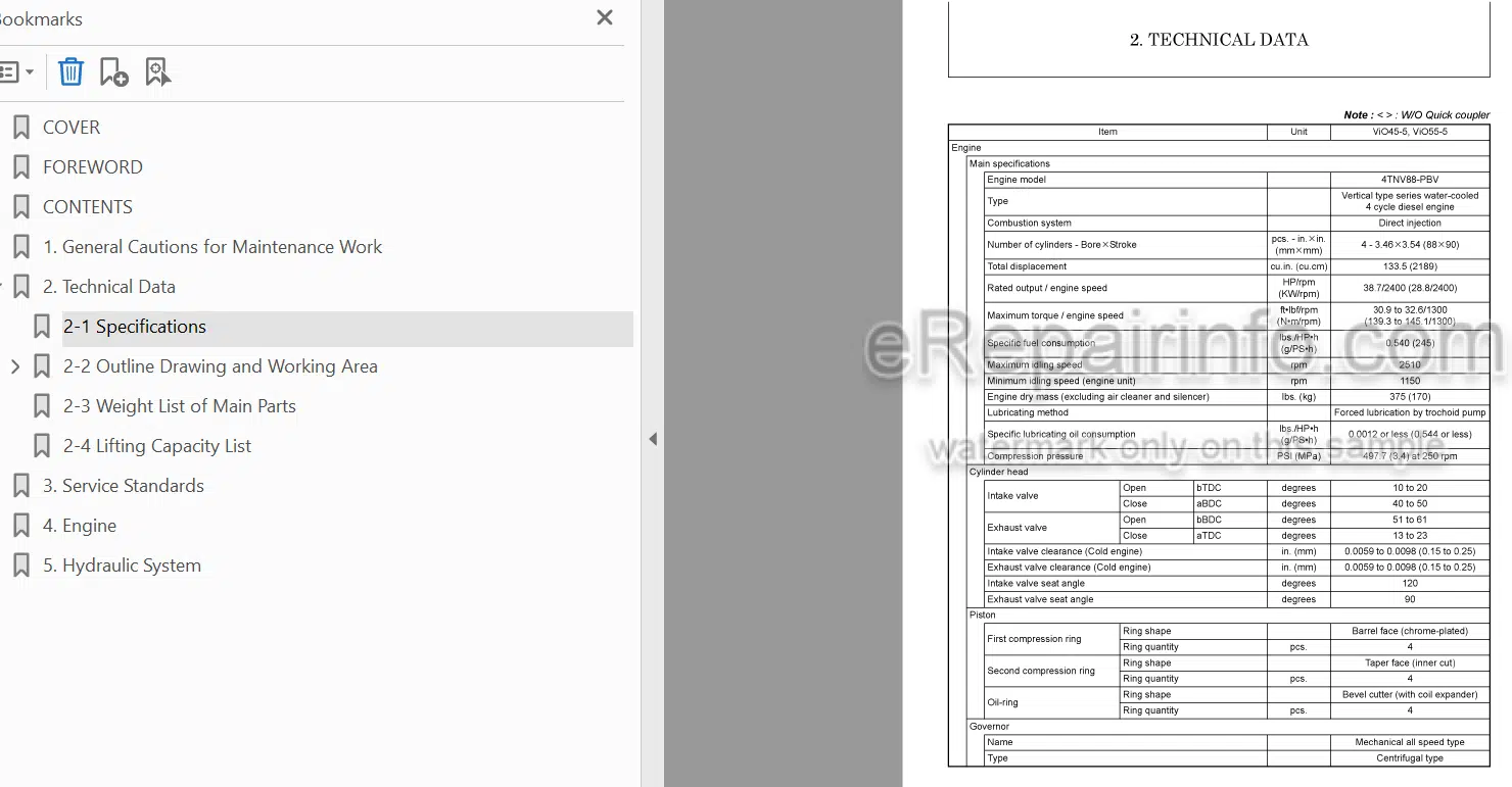 Photo 4 - Yanmar ViO45-5 ViO45-5B ViO55-5 ViO55-5B Service Manual Excavator