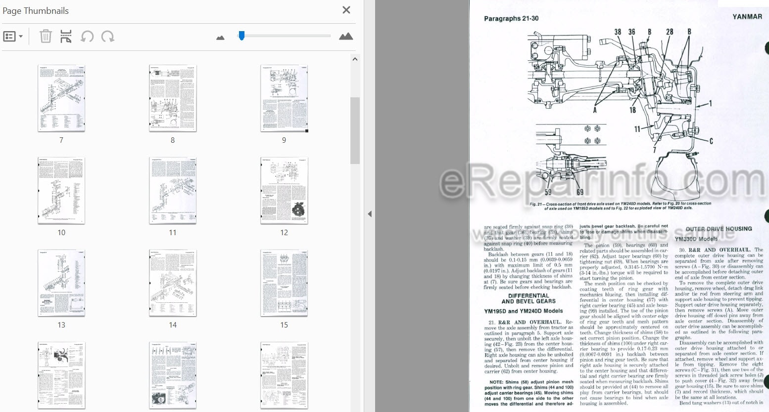 Photo 3 - Yanmar YM135 YM13D YM155 YM155D YM195 YM195D YM240 YM240D YM330 YM330D Shop Manual Tractor