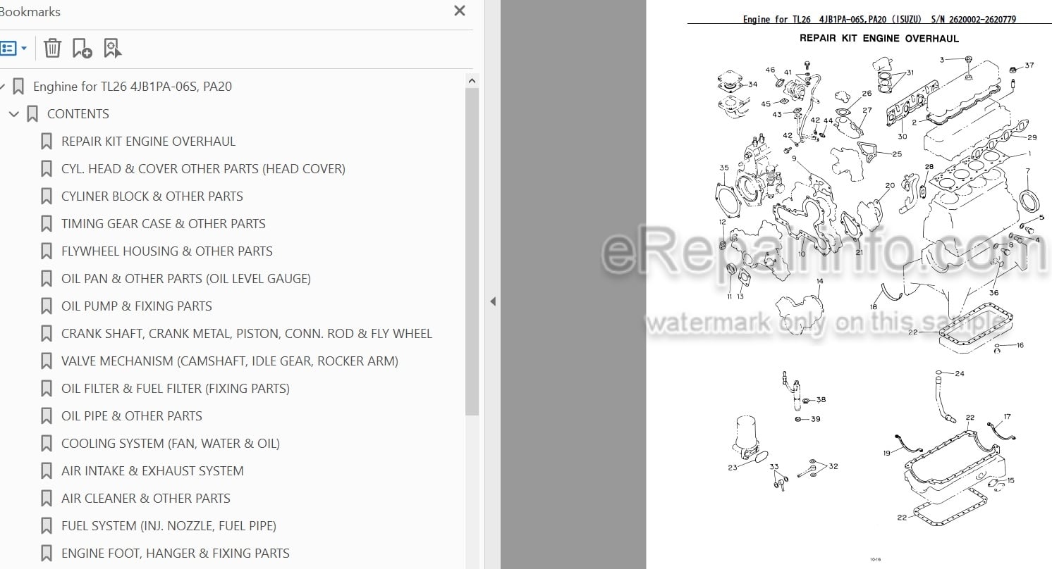 Photo 3 - Isuzu 4JB1PA-06S 4JB1PA-020 Parts Catalog Engine For Takeuchi TL26 Crawler Loader