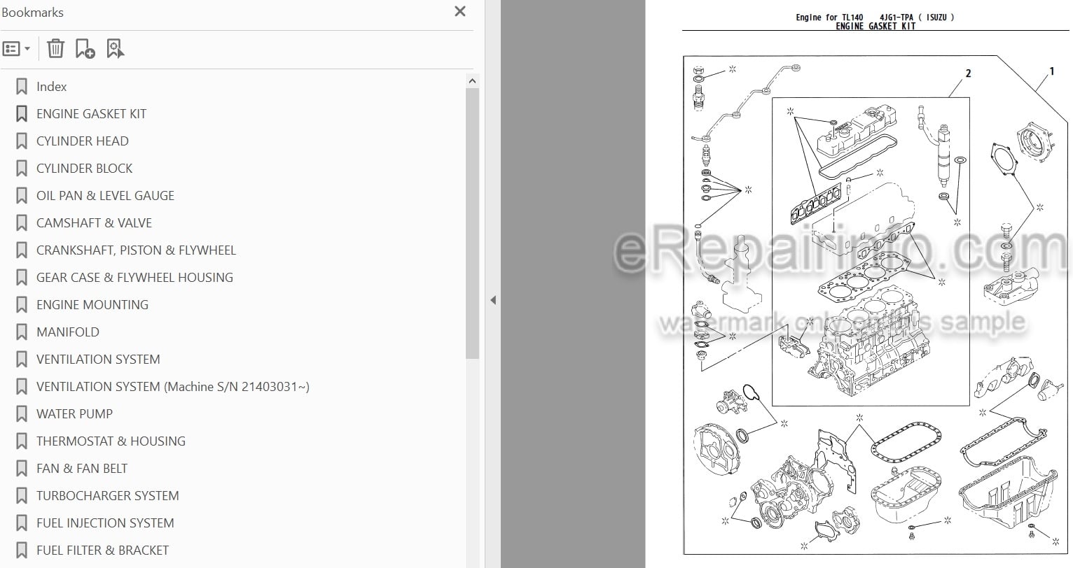 Photo 3 - Isuzu 4JG1-TPA Parts Catalog Engine For Takeuchi TL140 Crawler Loader