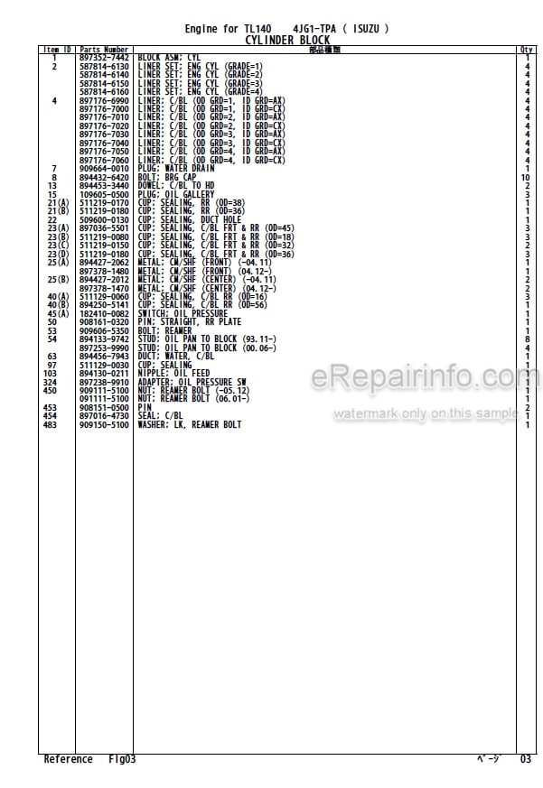 Photo 4 - Isuzu 4JG1-TPA Parts Catalog Engine For Takeuchi TL140 Crawler Loader