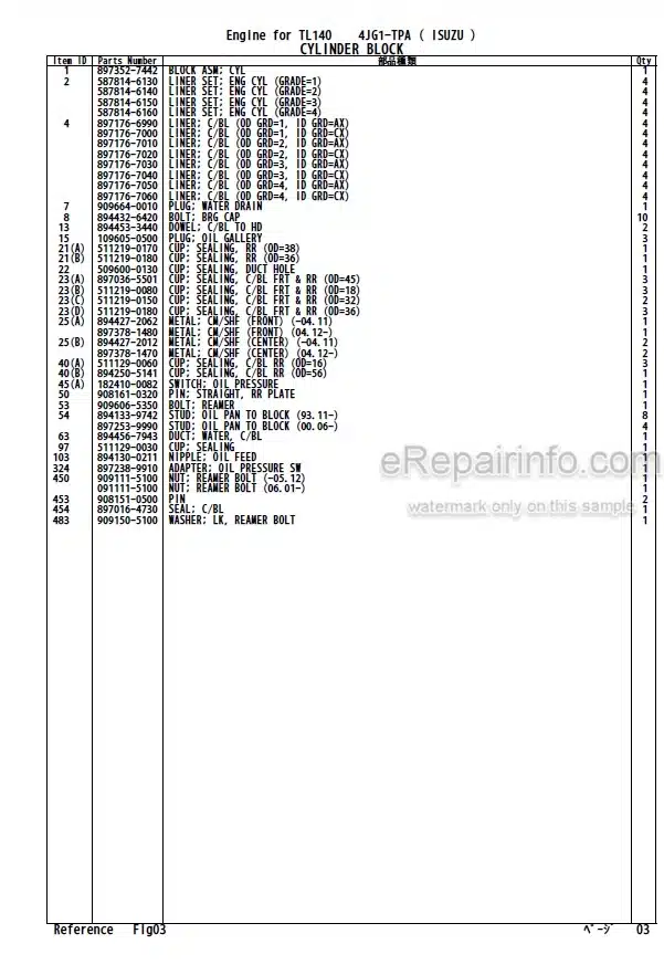 Photo 4 - Isuzu 4JG1-TPA Parts Catalog Engine For Takeuchi TL140 Crawler Loader