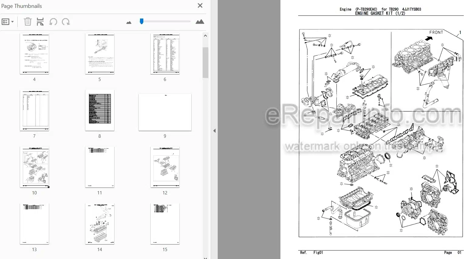 Photo 3 - Isuzu 4JJ1TYSB03 Parts Catalog Engine For Takeuchi TB290 Hydraulic Excavator