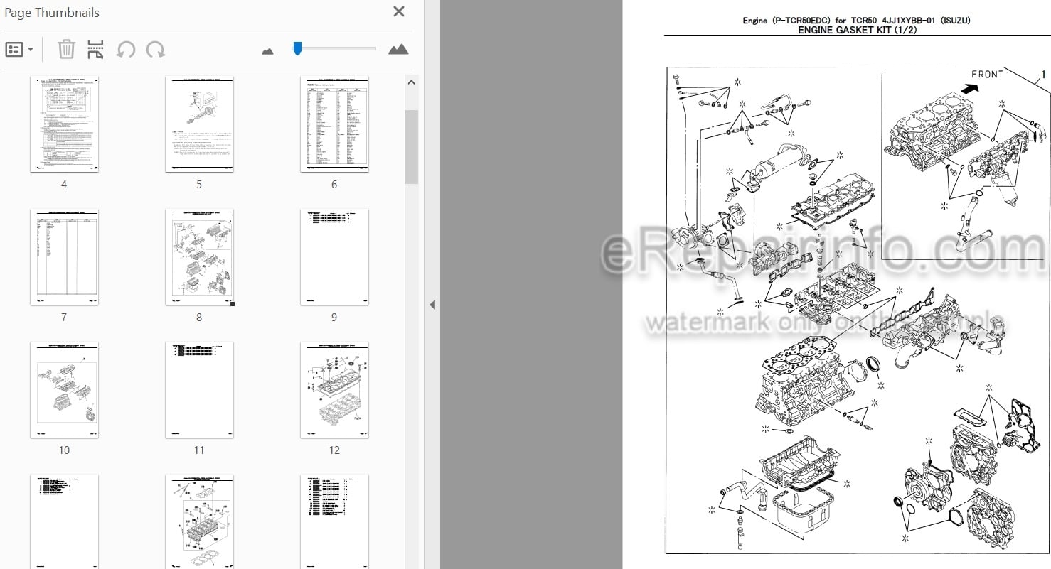 Photo 3 - Isuzu 4JJXYBB-01 Parts Catalog Engine For Takeuchi TCR50 Dump Carrier
