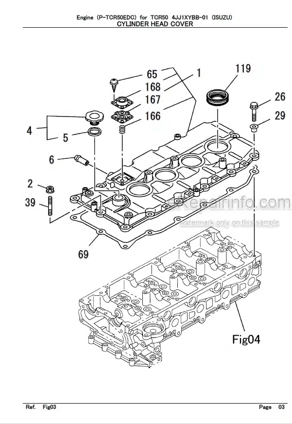 Photo 7 - Isuzu 4JJXYBB-01 Parts Catalog Engine For Takeuchi TCR50 Dump Carrier