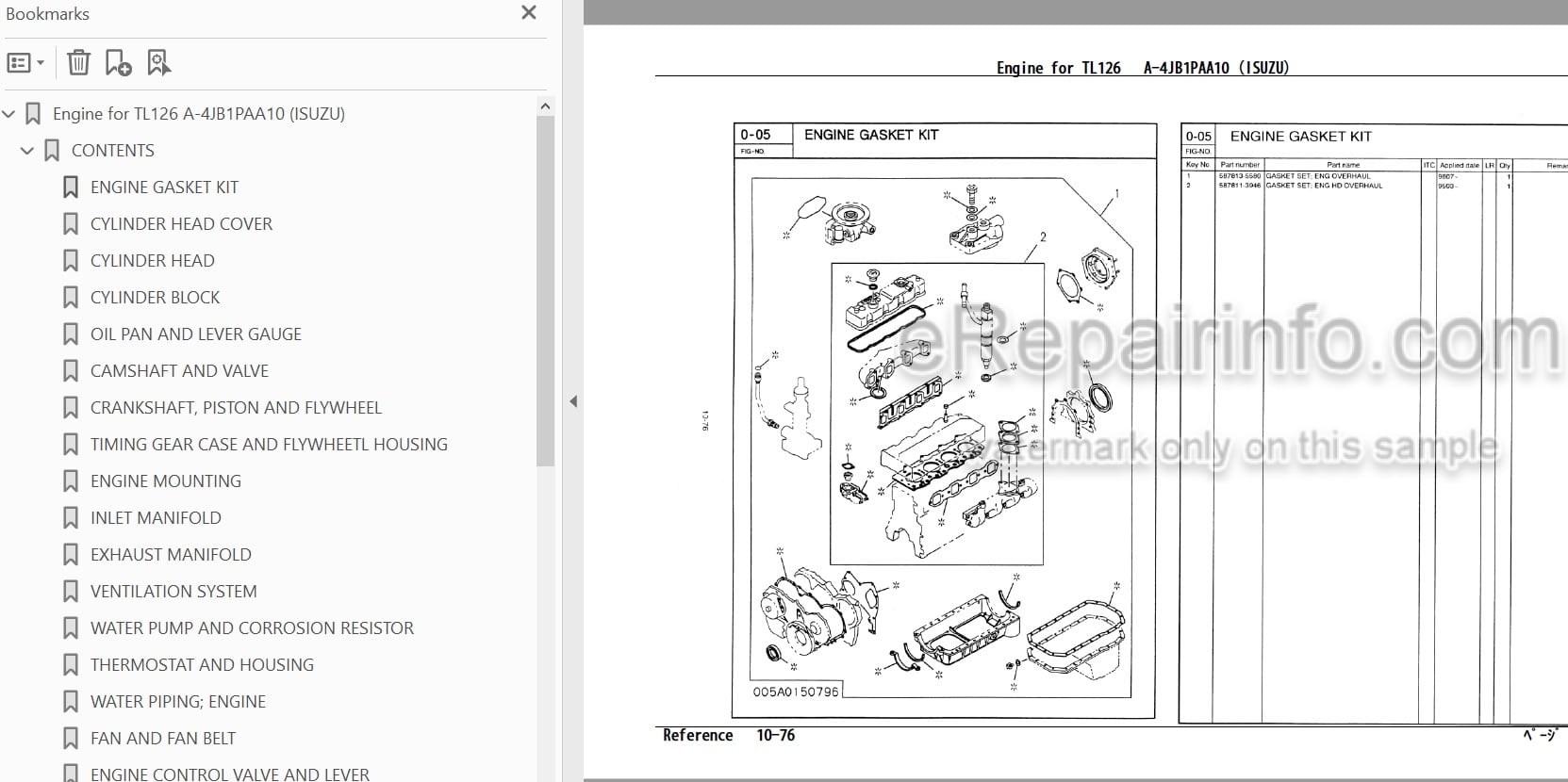Photo 3 - Isuzu A-4JB1PAA10 Parts Catalog Engine For Takeuchi TL26 TL126 Crawler Loader